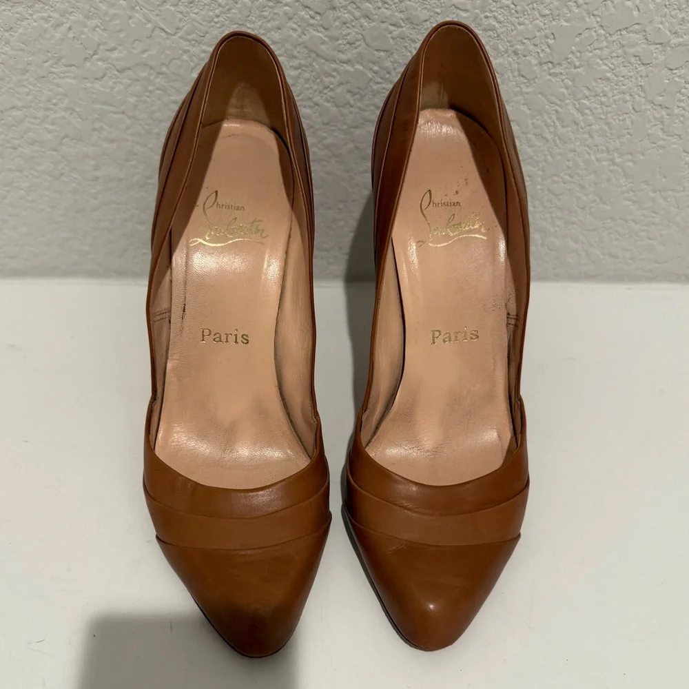 Christian Louboutin Insectika 100 Seta Caramel Tan High Heels 40.5